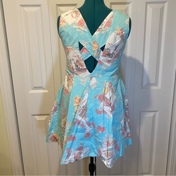 NWOT Oasis London Limited Edition Teal Pink Cotton Summer Dress - Picture 11 of 16